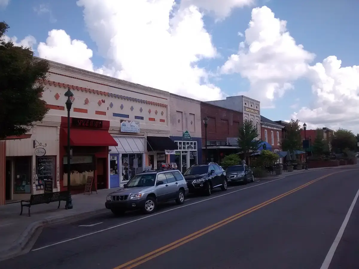 A historic street in downtown Hendersonville, NC